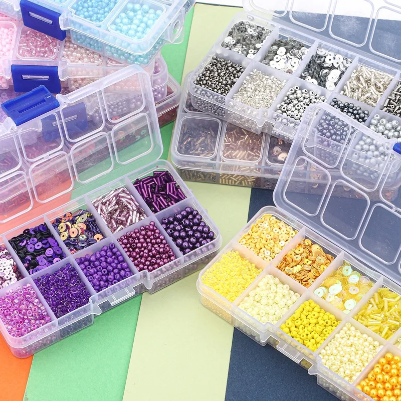 

10 Grids Glass Seed Beads Kit Helical Tube Bead Set Box Sequins Imitation Pearl Beads for Bracelet Jewelry Making DIY Needlewor