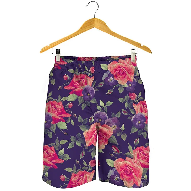 

Red Rose Flower 3d Print Beach Shorts For Men Summer Street Oversized Short Pants Swim Trunks Fashion Surfing Board Shorts