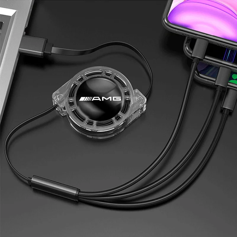 차량용 퀵차저 마이크로 USB 타입-C 3-in-1 고속 충전 케이블 타이어 밸브 캡 (메르세데스 벤츠 AMG W223 W213 W206 W464 W247 W167 용)