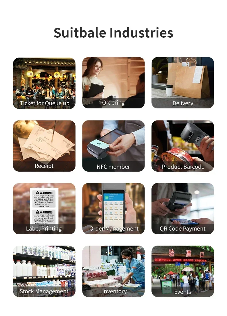 모바일 GPS 무선 NFC/4G/WLAN 대형 화면 4코어 2.0Ghz 2G+16G 휴대용 58mm 영수증 프린터 POS 기기 (계산원용 H3)