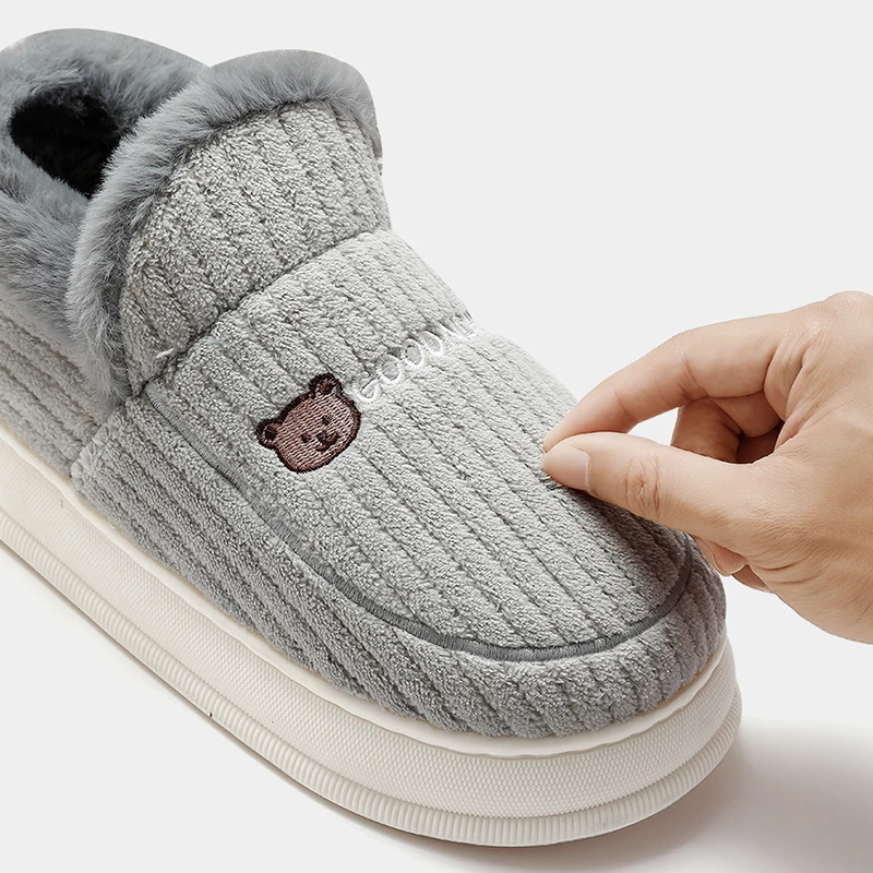2025 Thicken Plush Platform Cotton Shoes Women Indoor Non Slip Warm Home Slippers Woman Cartoon Embroidery Thick Sole Snow Boots