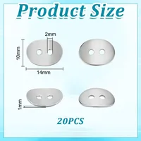20pcs 304 Stainless Steel Sewing Button Curved Flat Oval Buttons with 2-Hole for Bracelet Making and Crafting 14x10x1mm Hole 2mm 2
