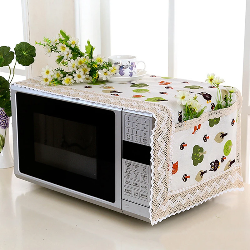 Cotton Linen Microwave Oven Cover Microwave Hood Oil Dust Cover With Storage Bag Kitchen Accessories Supplies Home Decoration microwave food cover microwave dust cover kitchen dust cover