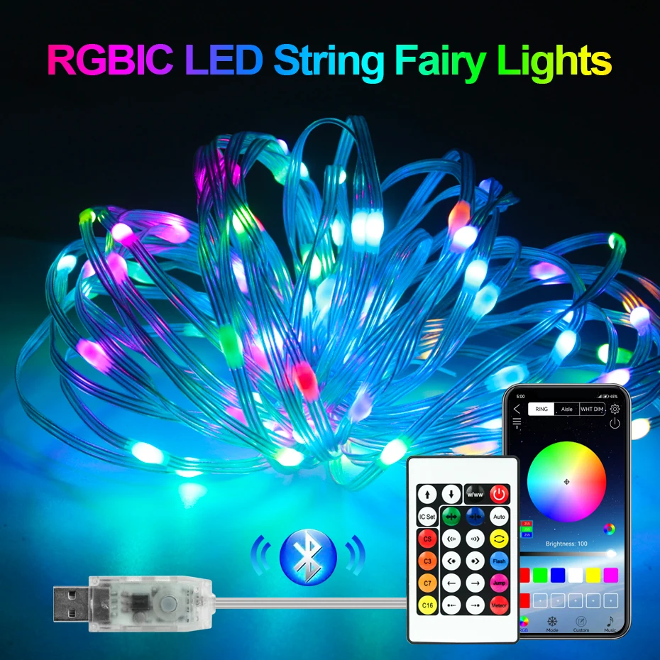 

Smart Bluetooth USB 5V Led Strip WS2812b RGBIC Light 30m 20m 10m 10LEDs/m Waterproof Led Fairy Strings Music Sync Remote Control