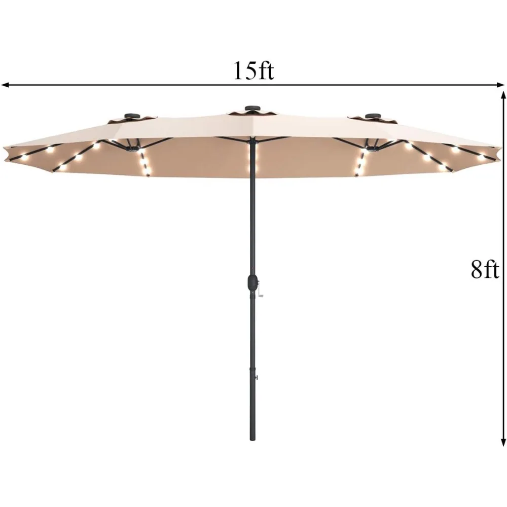 15 Ft Double Sided Patio Umbrella with Solar Lights 5