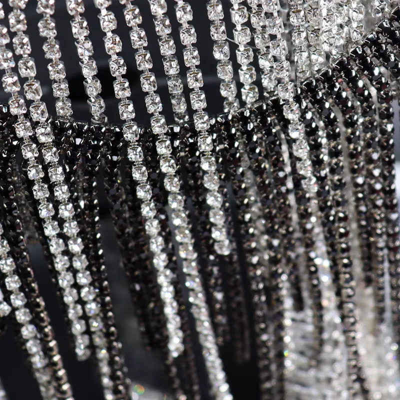 원피스 코스튬 쿠튀르 스파클 프린지, 넓은 라인스톤 체인 프린지, 패션 라인스톤 프린지, 전등갓 프린지, 50cm 길이, 11.5cm