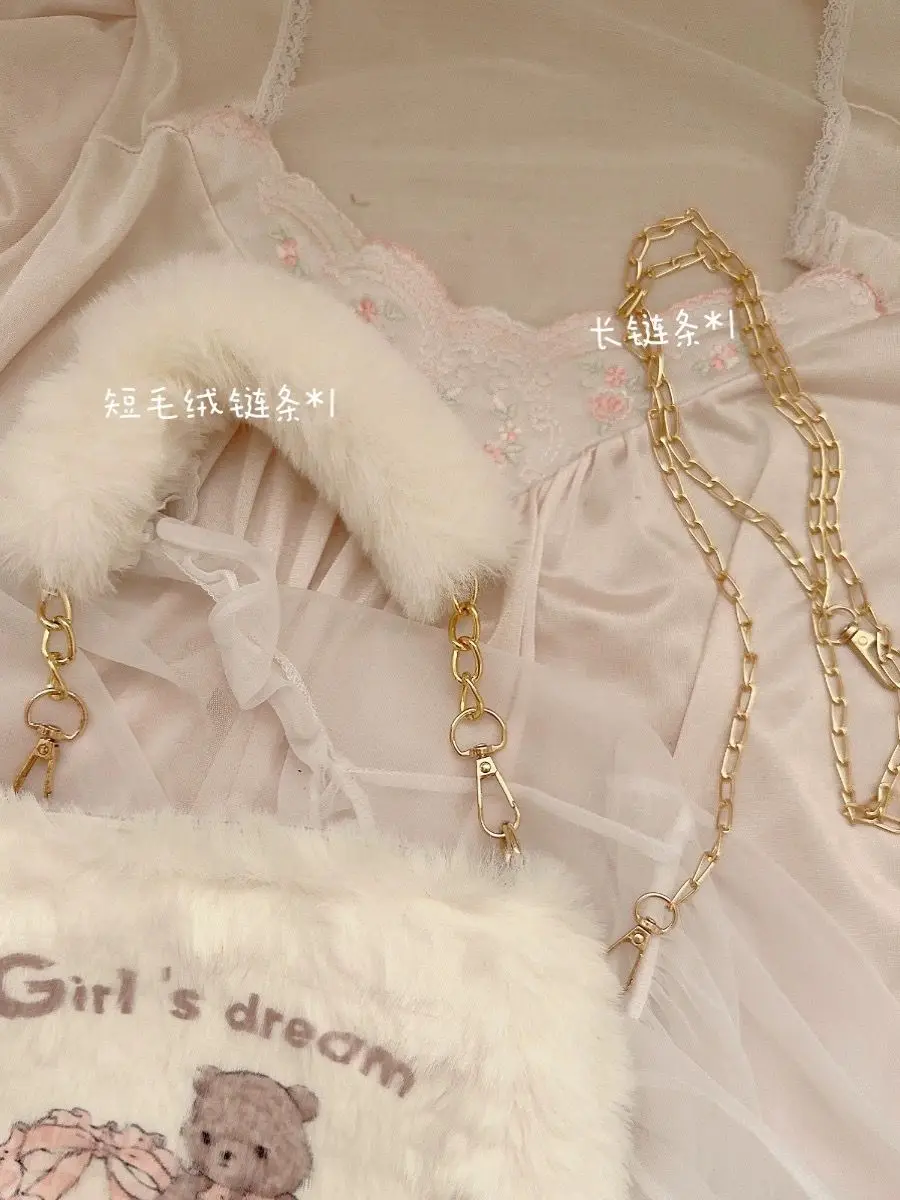 JIAERDI Bear Plush White Shoulder Bags Purse Women Harajuku Aesthetic Chain Handle Y2k Handbag Ladies Sweet Cute Messenger Bag