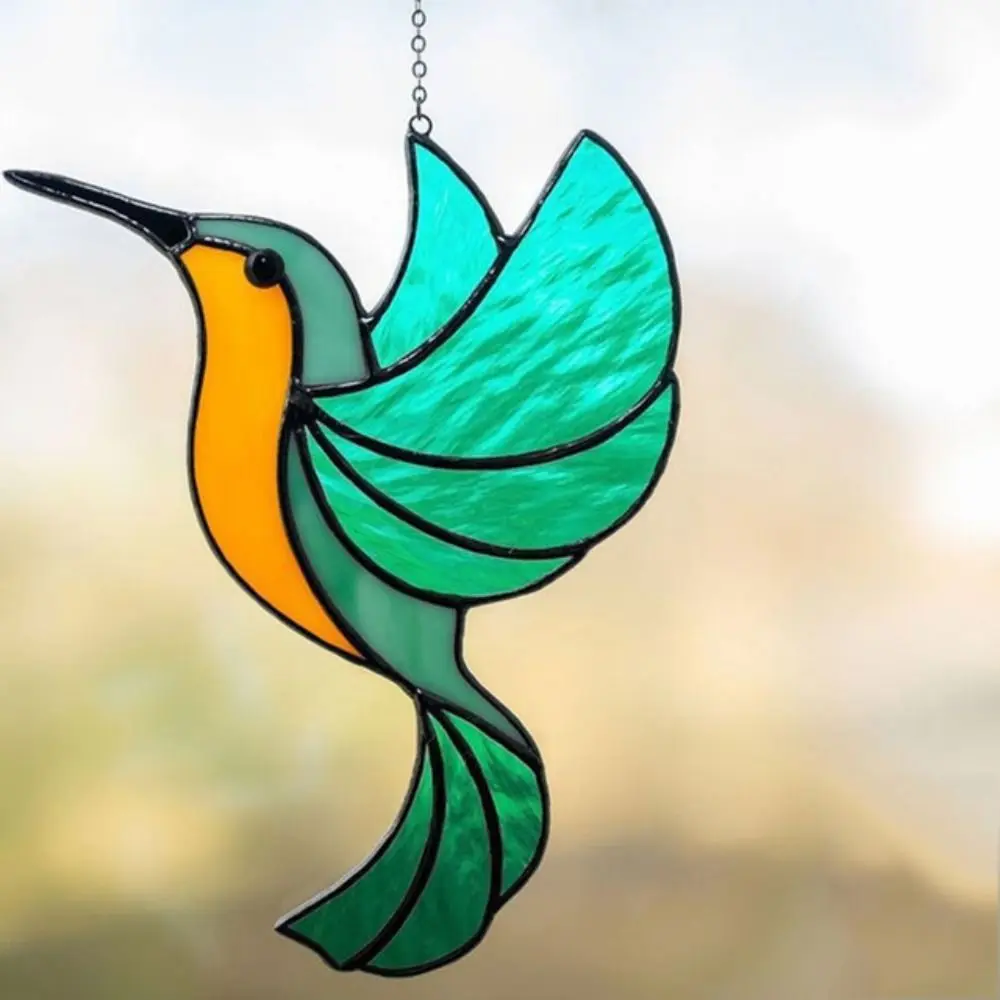 Hummingbird Wind Chimes Sun Catcher Acrylic Stained Glass Hanging Pendant Window Decoration Ornament Garden Decor Crafts