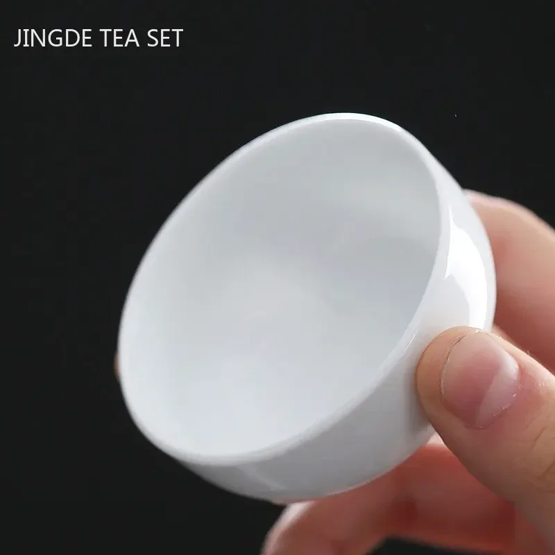 6pcs Chinese Ceramic Tea Cup Set Handmade White Porcelain Tea Bowl Portable Meditation Teacup Tradition Tea Set Master Cups