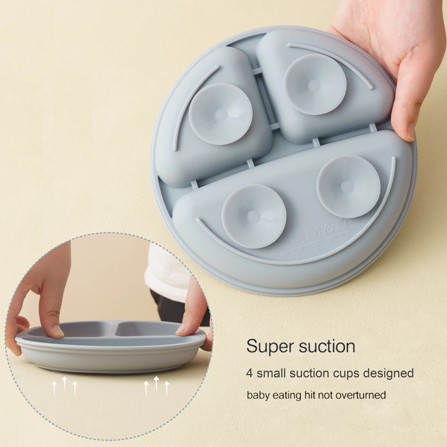 5Pcs Baby Silicone Feeding Set Round Dining Plate Sucker Bowl Dishes For Kids Waterproof Bib Children's Tableware Straw Cup 5
