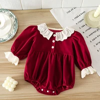 2025 New Autumn 0-24M Children Clothes Toddler Baby Girl Romper Long Sleeves Lace Splicing Christmas Infant Baby Girls Jumpsuit