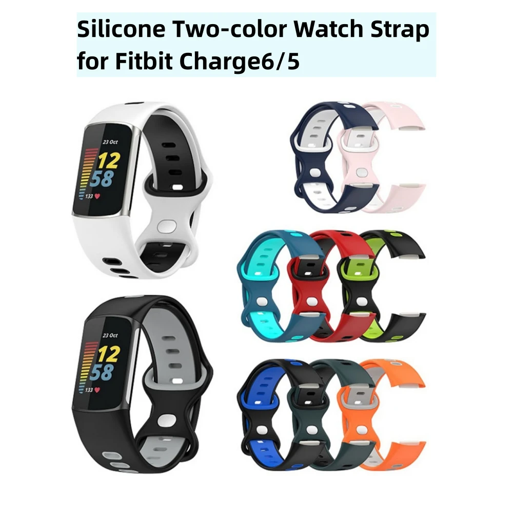 

Silicone Watch Strap for Fitbit Charge6/5 Two-tone Sports Watch Strap Watch Accessories