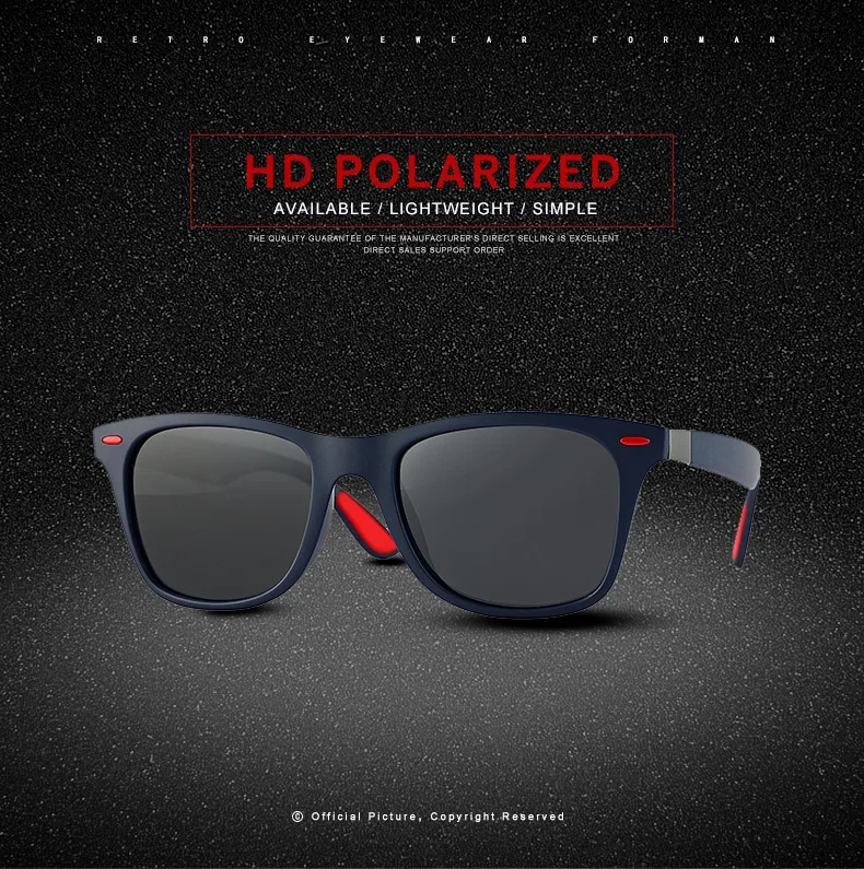 Anti glare polarized square sunglasses with photochromic lenses.