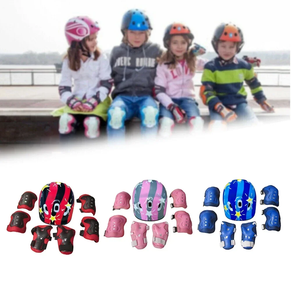 Protective Gear Set Adjustable Kids Helmet Knee Pads Elbow Pads Wrist Guards for 3~15yrs Bike Roller Skating Cycling Scooter