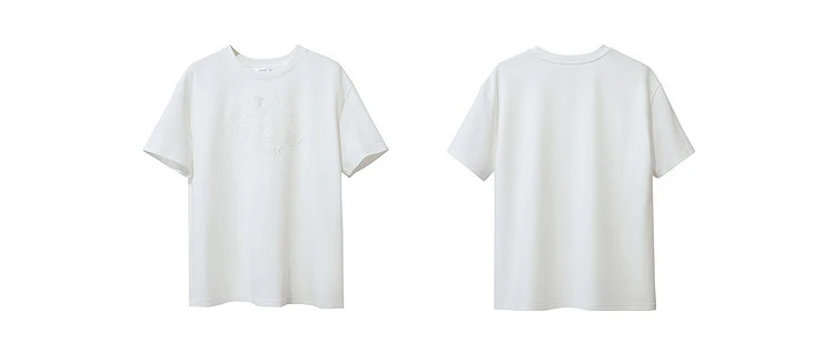 Amii Women's T-Shirt 2026 Summer New Round Neck Drop Shoulder Cotton Tee Lace Embroidered Woman Loose Fit knit Tops 12622048