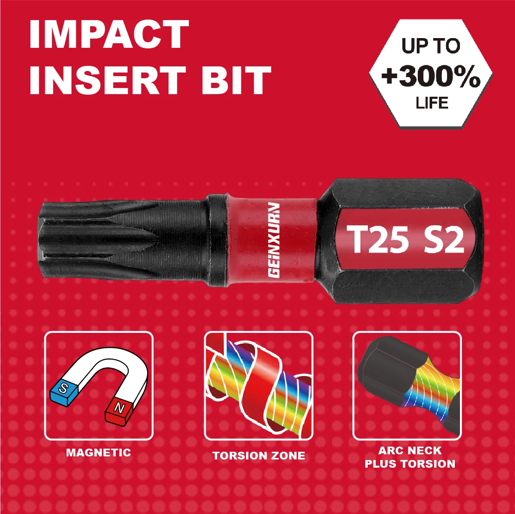 Torx Driver Bits Set Bulk Impact Tough #25 1 in. Insert Magnetic T25 Power Bits S2 Alloy Steel