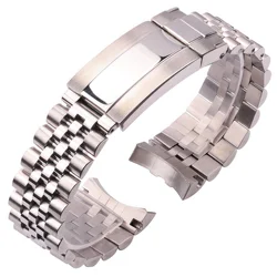 Premium Stainless Steel Curved Watch Strap with Glide Lock Clasp - 20mm Bracelet - 20mm (Silver)