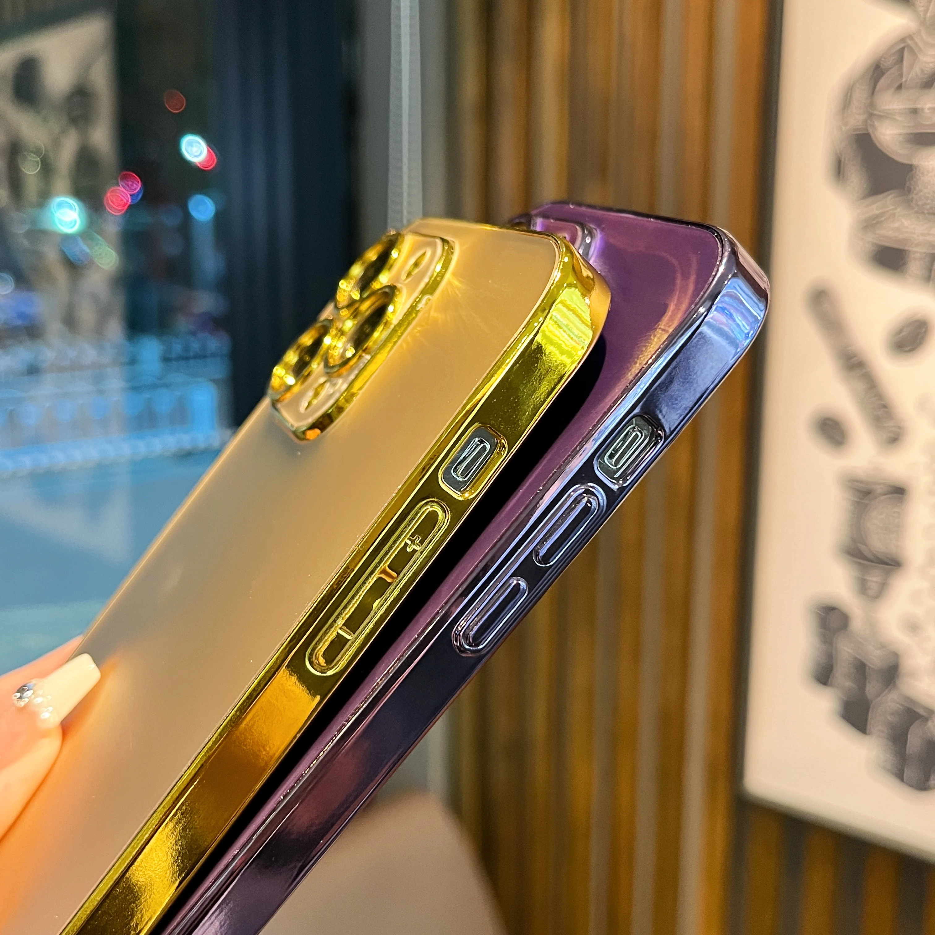 Sleek Silver & Gold Mirror Matte Shockproof Case with Purple Hard Back Cover
