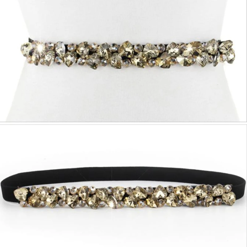 حزام نسائي مطاط مزين بالكريستال