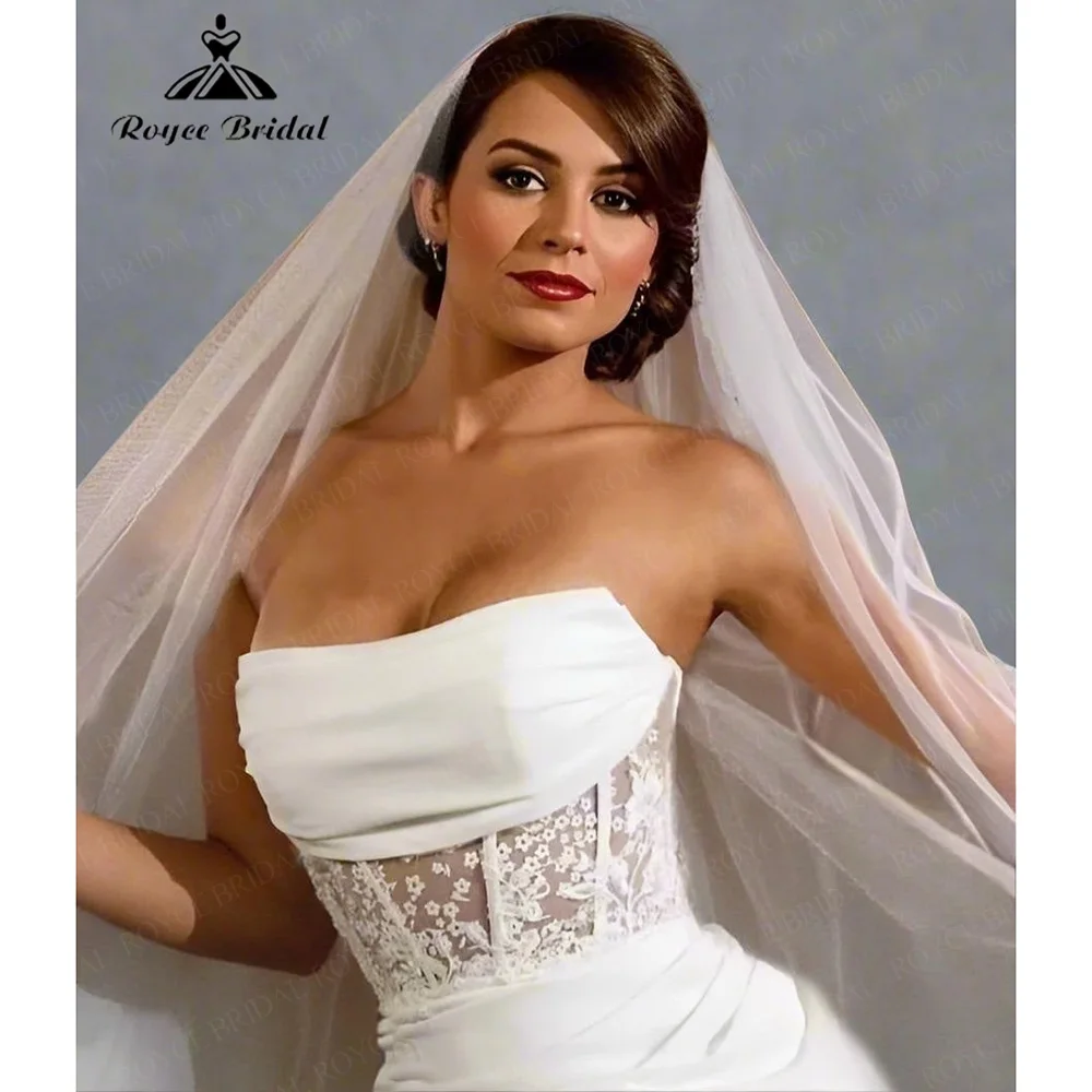 Abito da Sposa Roycebridal con Corsetto in Pizzo Trasparente, Vestito da Sposa a Sirena Aderente, Vestido De Novia con Ricami Floreali Personalizzati - immagine 5