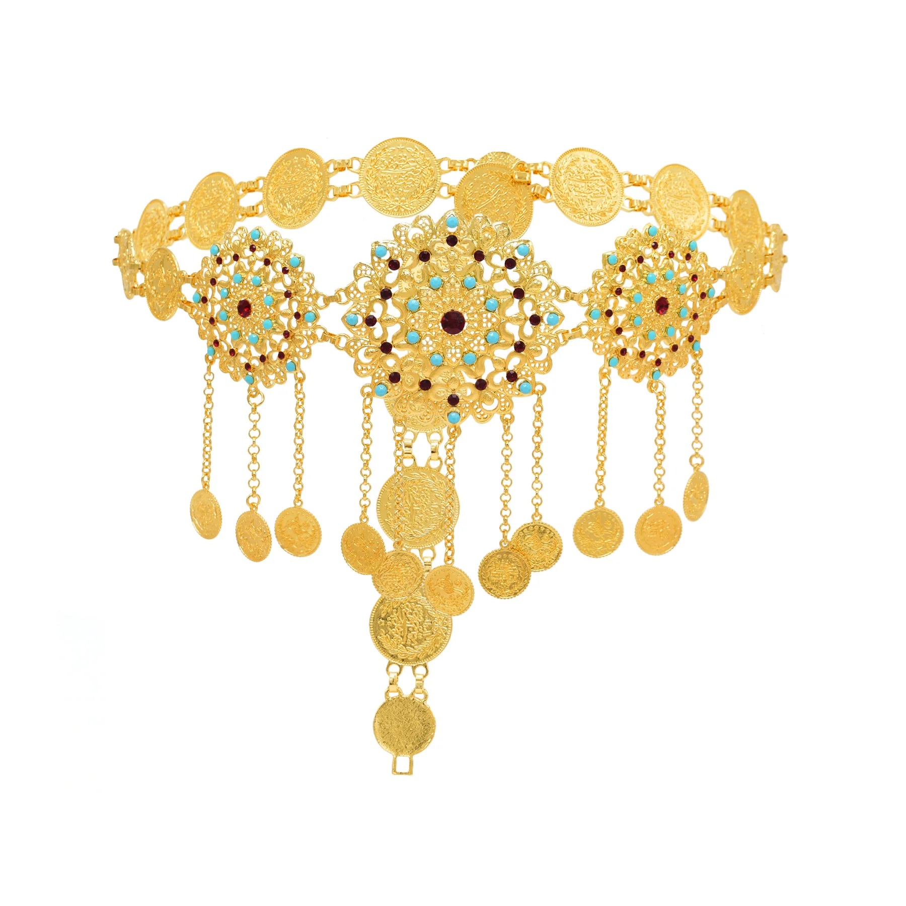 Retro Bohemian Round Carved Flower Coins Tassel Waist Belly Chains Summer Beach Dance Gold Metal Belt Afghan Indian Body Jewelry