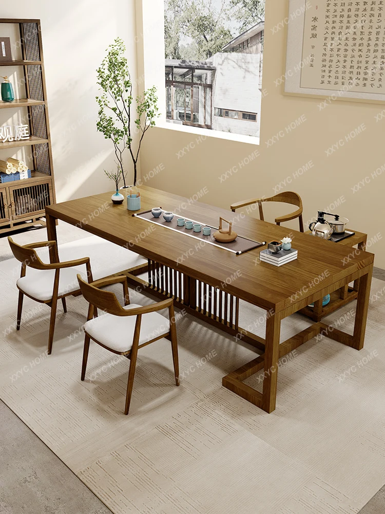 

Solid Wood Table-Chair Set Kung Fu Zen Tea Table Simple Modern Log Large Board