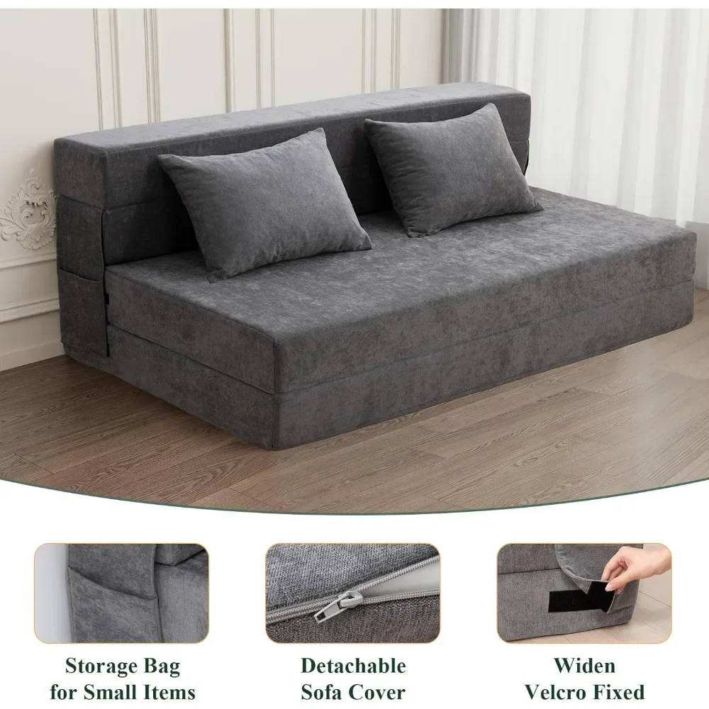 NEW-Folding Sofa Bed - Convertible Sleeper Chair with Pillow, Fold Out Couch, Foam Floor Mattress, Futon Couch, Lazy Sofa for Li