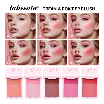 Cream & Powder Blush Matte 5Colors Dewy Rosy Blush Makeup Pan Long-lasting Wearing High Pigment Natural Matte Blush Cosmtics