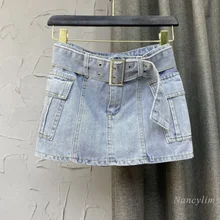 

Village Denim Skirt Woman 2022 Spring and Summer New Clothing Elegant Sexy Mini Faldas Girl Low Waist A- Line Skirt Sheath Jupe