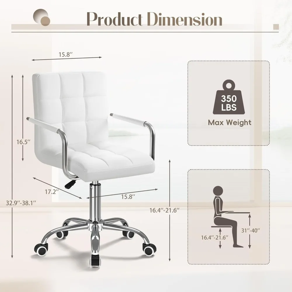 Furmax Mid-Back Office Task Chair Ribbed PU Leather Executive Chair Modern Adjustable Home Desk Retro Comfortable Work Chair 360 2