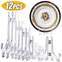 12/1Pcs Clear Plastic Easels Table Top Folding Acrylic Holder Dish Plate Bowl Racks Photos Frame Stand Storage Home Decorations 1