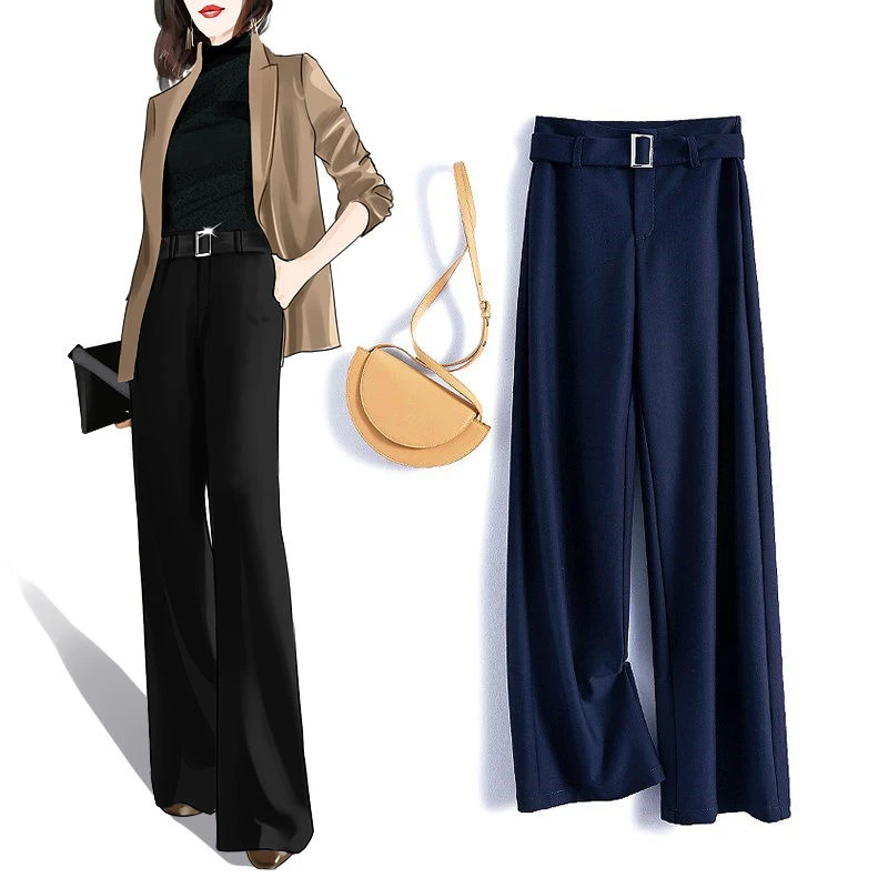 2022 Spring Summer Women's Fashion Loose Suit Pants Female High Waist Wide Leg Pants Ladies Solid Color OL Long Trousers T37 capri jeans