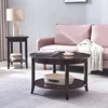 Round Glass Top Coffee Table with Shelf, Chocolate Oak, 30 inches 2