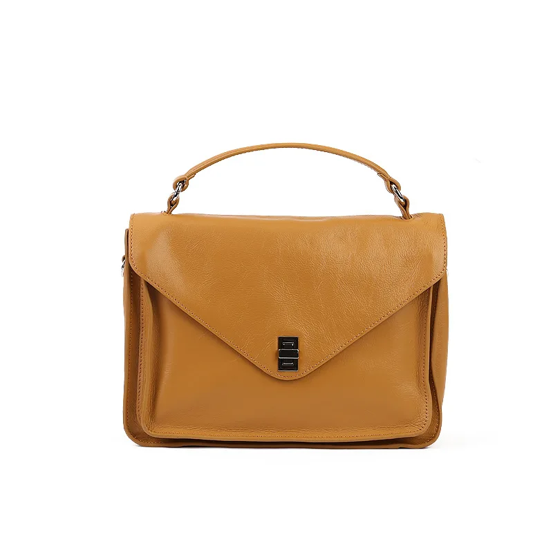 

Genuine leather women's bag, new handbag, retro and minimalist postman bag, cowhide briefcase with top layer