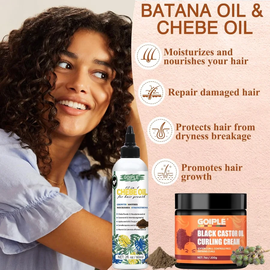 GOIPLE 200g Black Castor Oil Curl Cream Styling Curls Defining Cream Chebe Oil for Hair Growth Strengthen Regrowth Essential