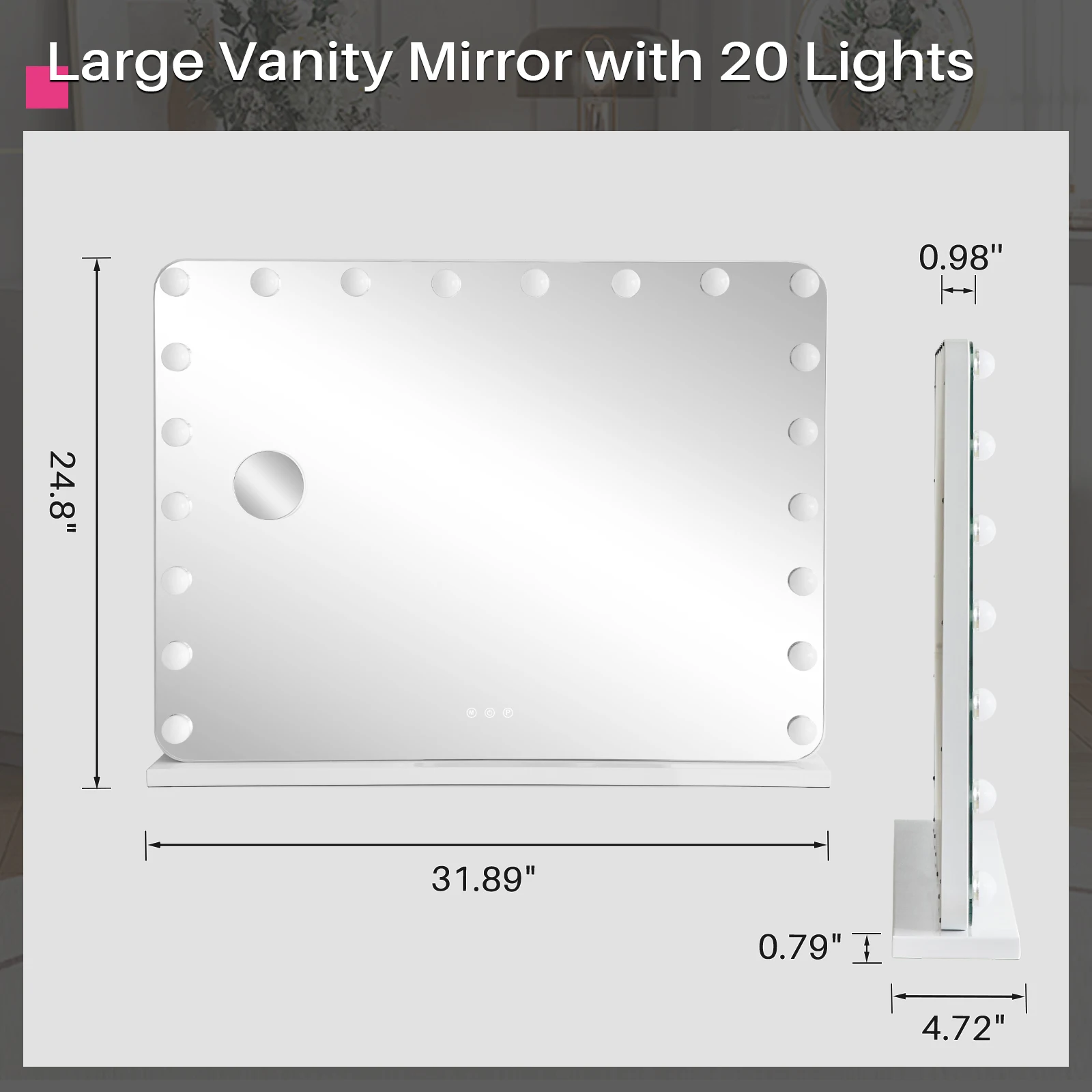 Redlife Hollywood Vanity Mirror with Lights, 20 LED Bulbs Make up Mirror w/ 10X Magnification and USB Charge Port, 360° Rotation 6
