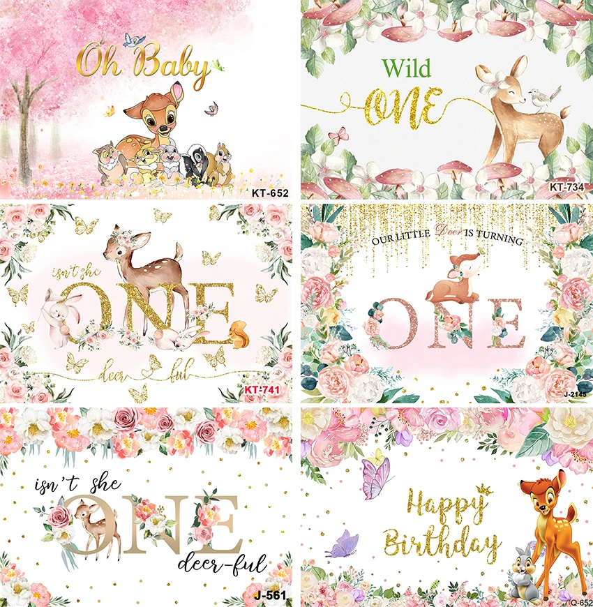Bambi Deer Backdrop Kids Feliz Aniversário Wild One Party Animais da Selva Bela Cena Fotografia Fundo Decoração de Banner