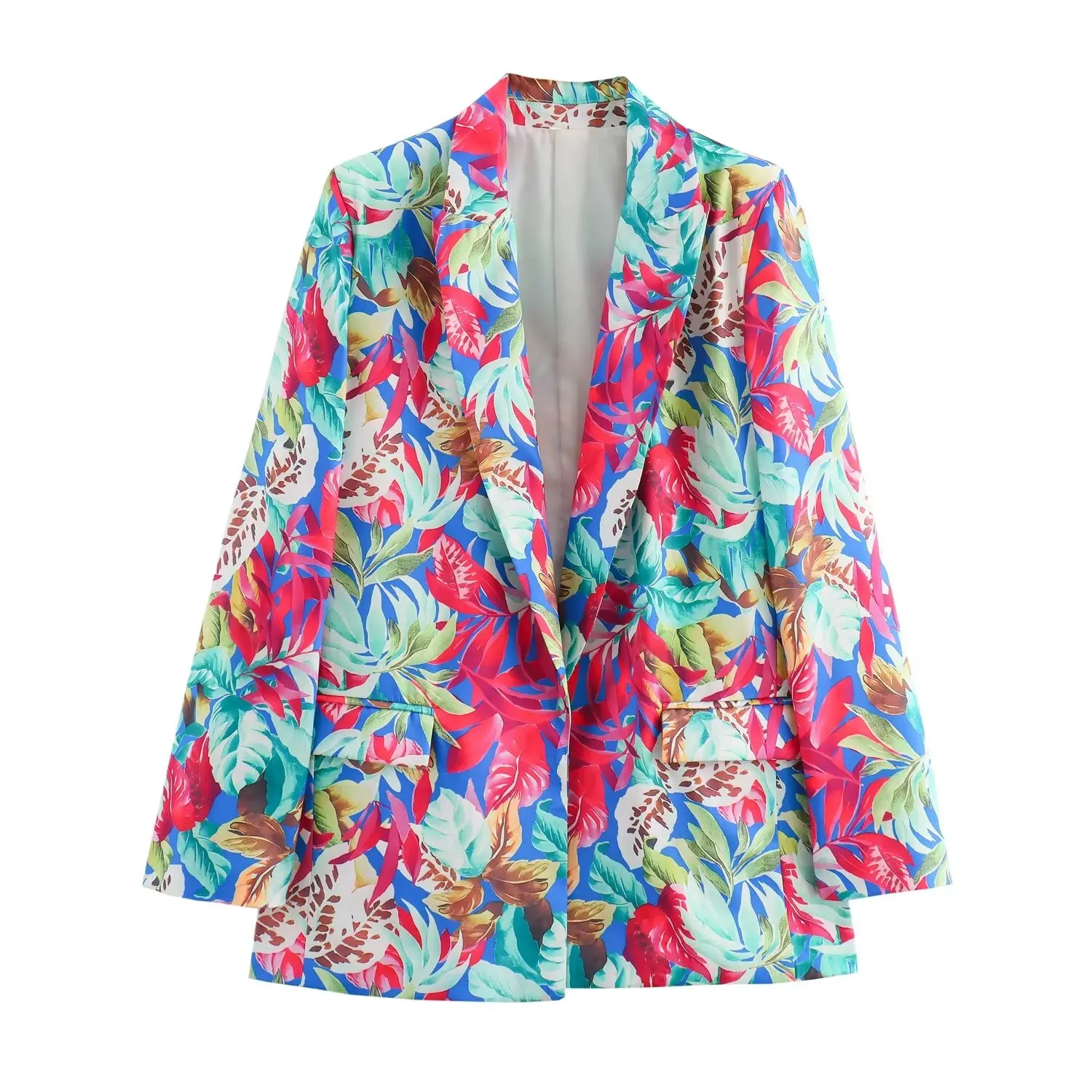 thumbnail image 1 of HH TRAF Conjunto de 2 piezas de moda para mujer, blazer ajustado de manga larga con solapa y estampado satinado y bolsillos, pantalón informal de pierna ancha y cintura elástica, 1 of 5
