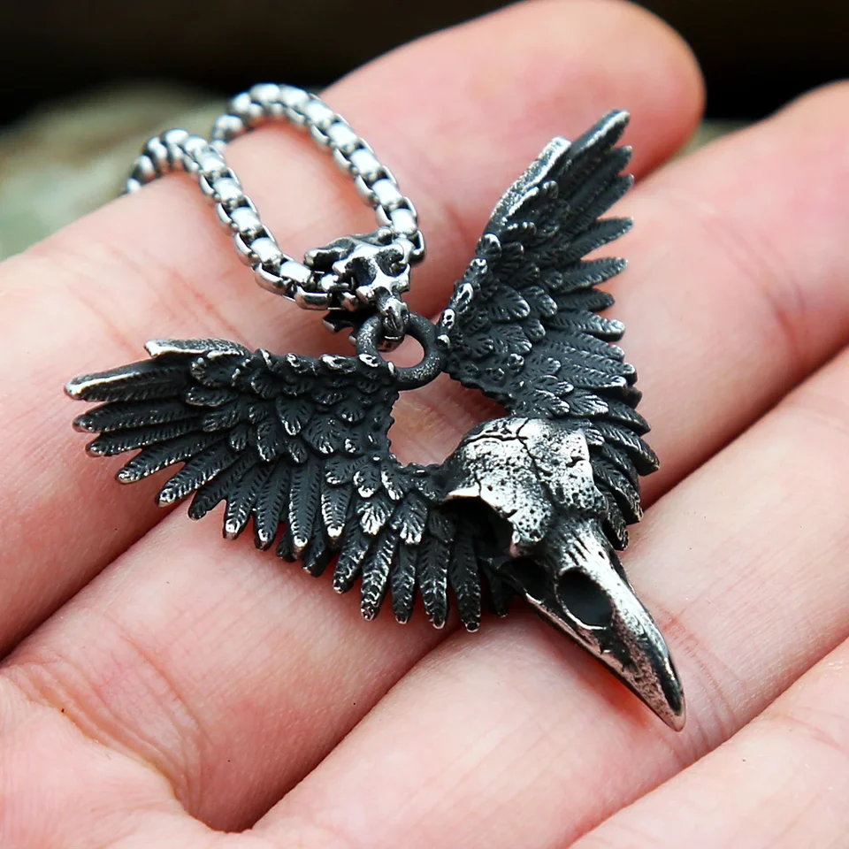 Collana con teschio di uccello, collana con teschio di corvo, girocollo