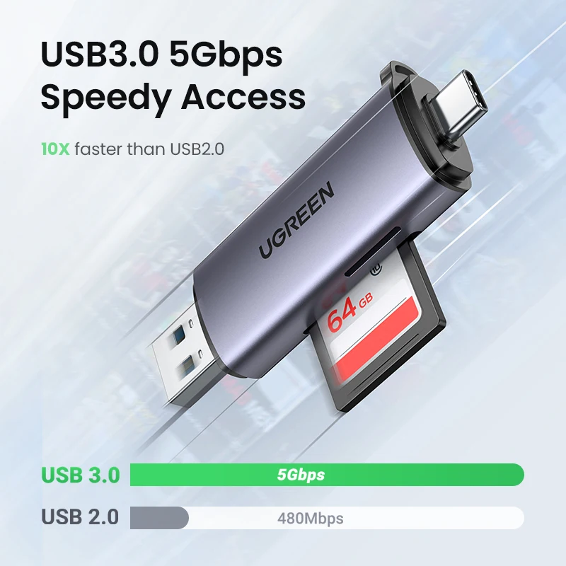 Leitor de Cartão Ugreen Usb 3.0 & tipo c para sd Micro sd tf Leitor de Cartão para Computador Portátil Acessórios de Memória Inteligente Cardreader Leitor de Cartão sd - Imagem 4