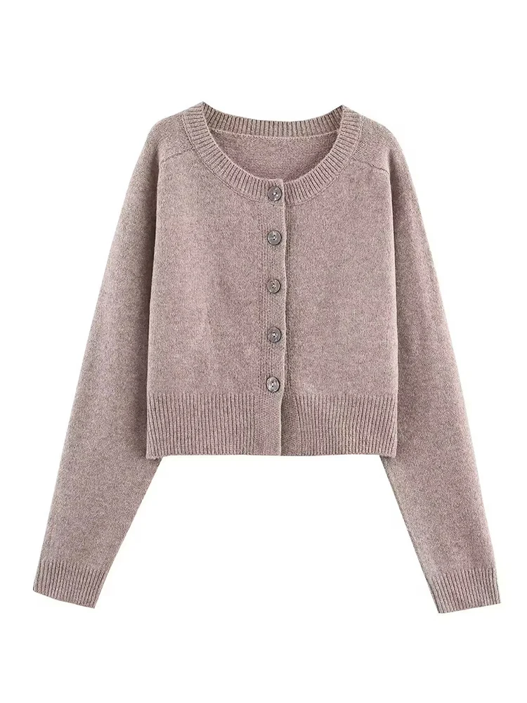 Autumn Women's Knit Button-Front Cardigan Long Sleeve O-Neck Solid Color Sweater Coat Fashion Ladies Casual Street Knitwear