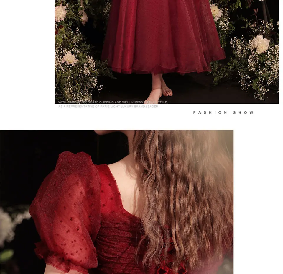 LAMYA Burgundy Tea Length Prom Dresses Cap Sleeve Evening Party Gowns Plus Size Elegant Beading Vestido De Festa short formal dresses