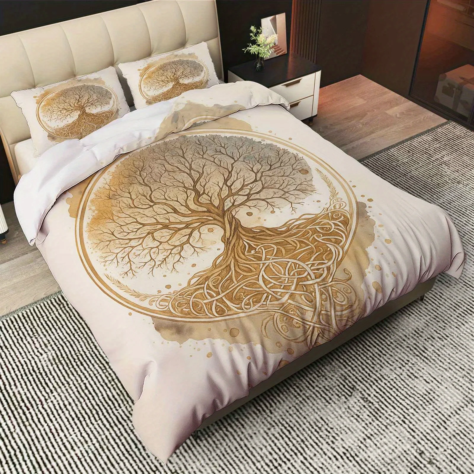 3Pcs Tree of Life Duvet Cover Set, Natural Art Theme Bedding with Pillowcases, Artistic Design for Bedroom Living Room Study