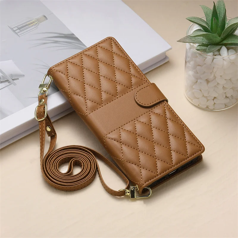 Elegant Leather Wallet Phone Case with Long Lanyard
