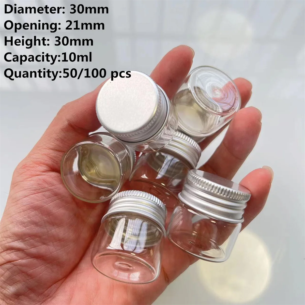 50/100 pcs/lot Small Glass Bottles Aluminum Caps 21*30*30mm 10ml Glass Jars Decorative Containers DIY Craft Vial Bottles