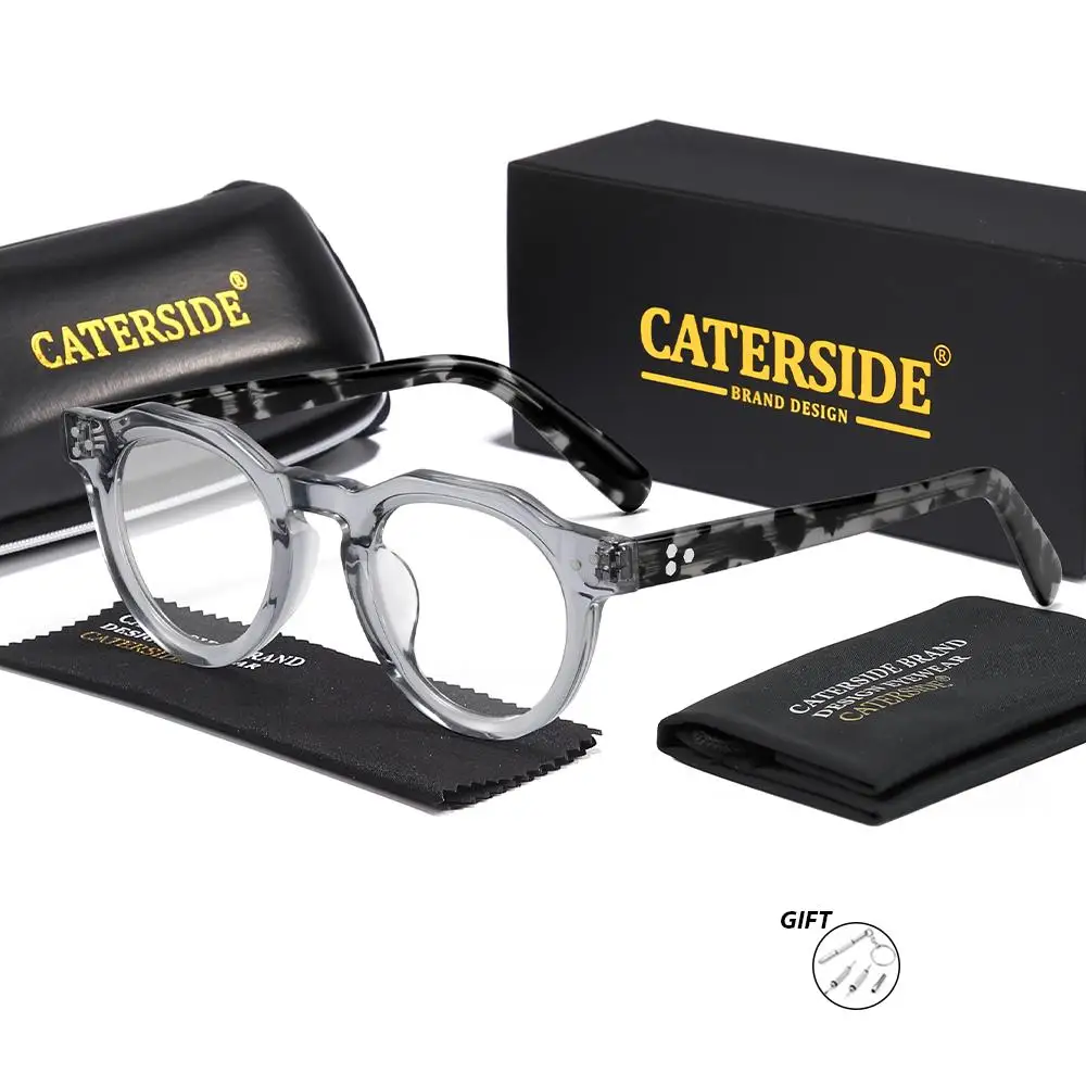 CATERSIDE Neue optische Brille für Herren, hochwertige Acetat-Brille mit Sehstärke, private Anpassung für Damen, runde Brillengläser – Detail 6