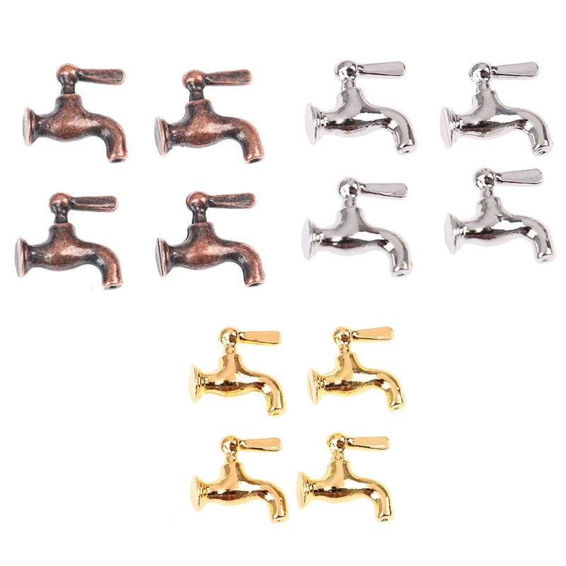 1/2/4/12PCS 1:12 Miniature Metal/Plastics Water Tap Faucet Dollhouse Kitchen Bathroom Accessories Dollhouse Miniature Faucet Toy 3