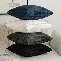 Black Corduroy Throw Pillow Cover 18x18 Inch Soft Striped Cushion Cover Square Cushion Case Pillow Cotton Cover White Pillowcase 5