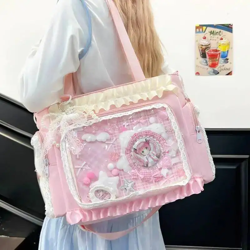 Y2k New Sweet Ita Shoulder Bag Lolita Girl Transparent Crossbody Bag Women Large Capacity Lace Tote Bag Cute DIY Display Handbag 1