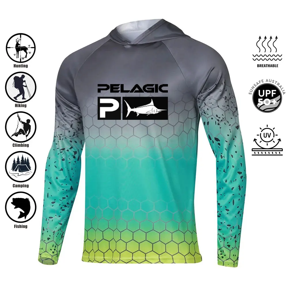 

Pelagic Fishing Shirt Hooded Large Size Uv Protection Man Outdoor Camouflage Moisture Wicking Jersey Pelagic Fishing Apparel top